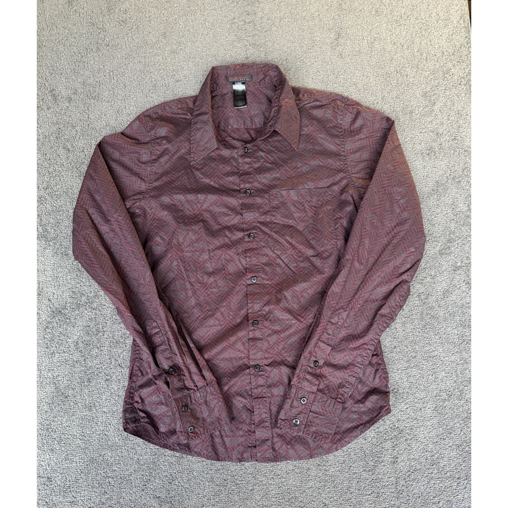 Custo Barcelona Mens shirt Burgundy Geometric Metallic Cotton Button Down 2 L